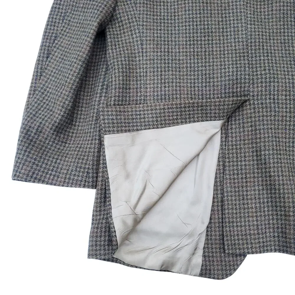 Vintage Ivy Prep Wool Blazer Jacket Sport Coat Brown Tweed Houndstooth 46R